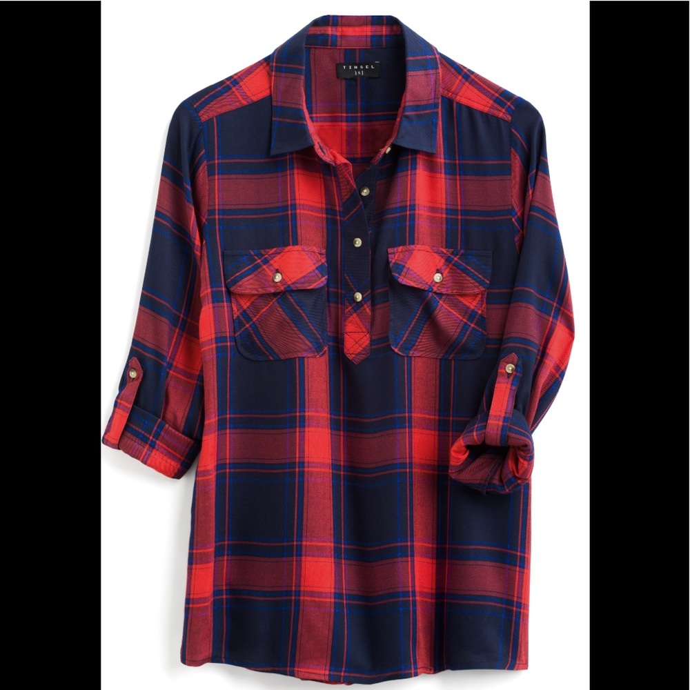 Red and Blue Two Pocket Popover Top